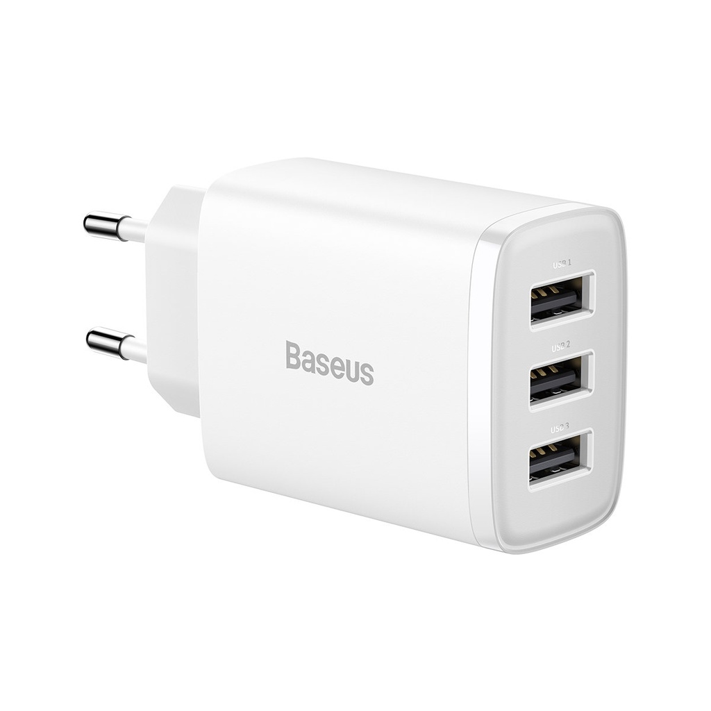 Kompaktiškas tinklo įkroviklis 3x USB 17W, baltas