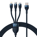 3in1 USB-A į USB-C microUSB Lightning greitojo įkrovimo kabelis 66W 480Mbps 1,2 m mėlynos spalvos