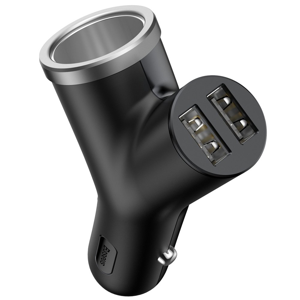 Y tipa auto lādētājs 2x USB + cigarešu aizdedzinātāja ligzda 3,4A melns