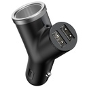 Y tipa auto lādētājs 2x USB + cigarešu aizdedzinātāja ligzda 3,4A melns