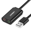 Išorinės muzikos garso plokštės USB adapteris - 3,5 mm mini lizdo kabelis 15 cm juodas
