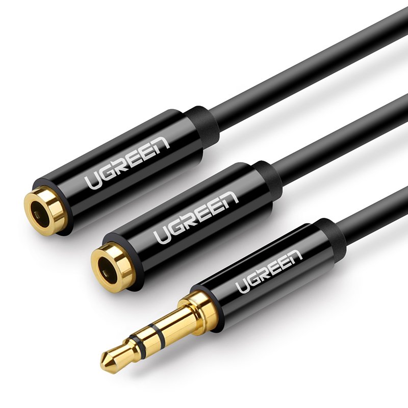 Austiņu kabeļu sadalītājs 2x AUX 3,5 mm mini ligzda 25 cm melns