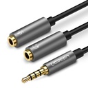 Austiņu sadalītājs 3.5mm mini jack AUX + stereo mikrofons 20cm sudraba krāsā