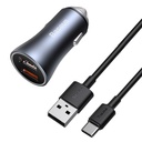 Greitasis automobilinis įkroviklis 2x USB 40W QC SCP FCP AFC + USB-C kabelis pilkos spalvos