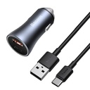 40W PD QC USB-C / USB ātrgaitas auto lādētājs + USB-C kabelis pelēks