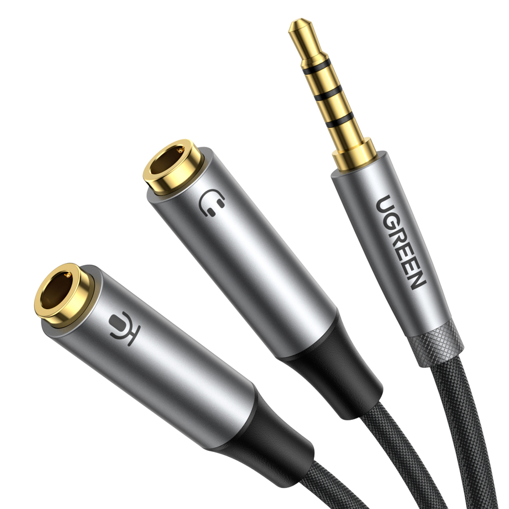 AUX 3,5 mm ārējais savienojums ar austiņu un mikrofona iekšējo vadu sadalītājs 20 cm melns