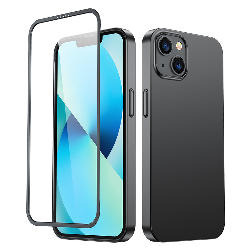 Dėklas "iPhone 13" galiniam ir priekiniam dangteliui + grūdintas stiklas, juodas