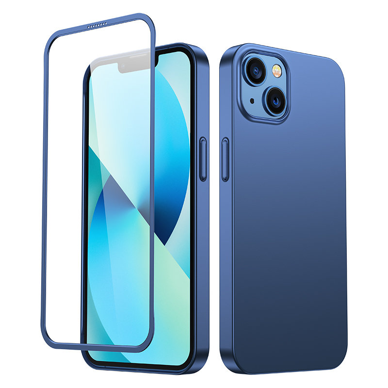 Dėklas "iPhone 13" galiniam ir priekiniam dangteliui + grūdintas stiklas mėlynas