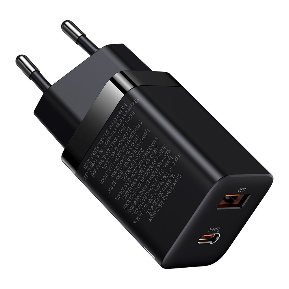 USB-C 30W PD QC "Super Si Pro" USB-C greitasis įkroviklis, juodas