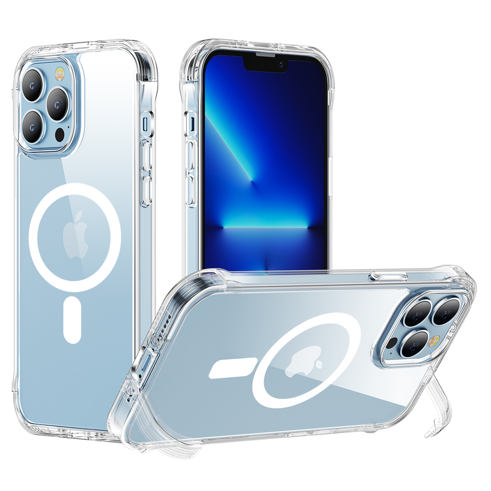 Magnetic case for iPhone 13 Pro armored case with hooks stand transparent