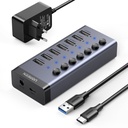 7in1 daudzfunkcionāls HUB sadalītājs USB-C - 7x USB 3.0 PD DC 12V pelēks