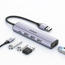 Daudzfunkcionāls HUB adaptera sadalītājs USB 3.0 - 3x USB Ethernet RJ-45 USB-C PD pelēks