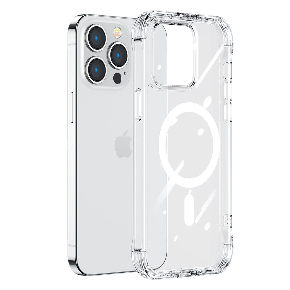 Magnetinis dėklas "iPhone 14 Plus" šarvuotas dėklas su kabliukais stovas skaidrus