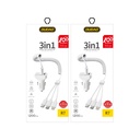 "3-in-1" automobilinis telefono įkrovimo rinkinys + laidas, baltas