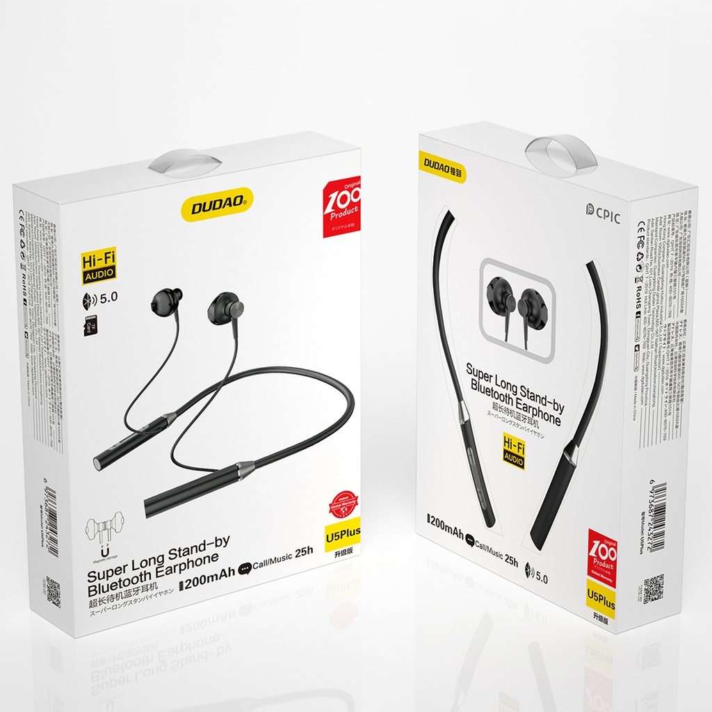 Į ausis dedamos "Bluetooth" belaidės ausinės U5Plus juodos spalvos