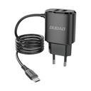 2x USB tīkla lādētājs ar integrētu mikro USB kabeli 12 W melns