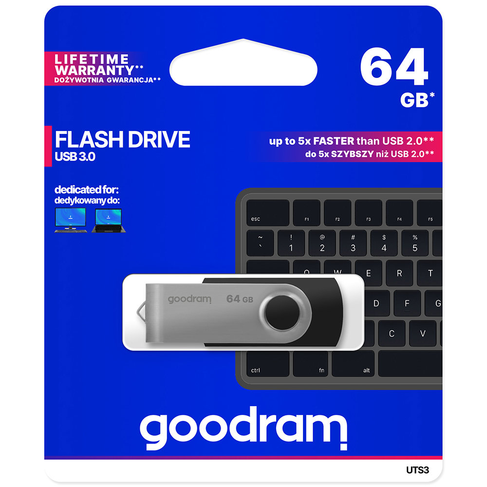 USB 3.2 Gen 1 UTS3 64 GB zibatmiņas disks melns