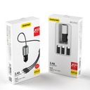 3v1 USB auto lādētājs + iebūvēts Lightning USB-C mikro USB kabelis melns