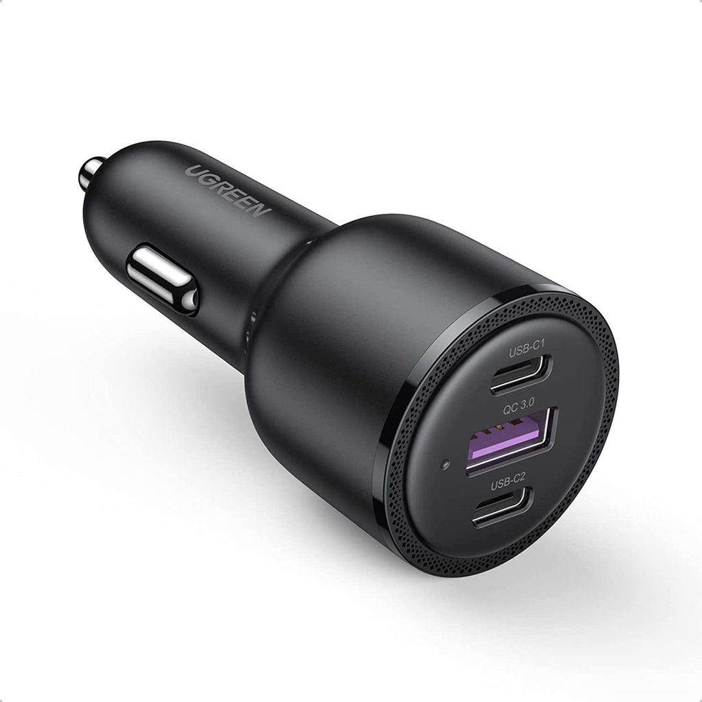 Auto lādētājs 2x USB-C 1x USB 69W 5A PD QC melns