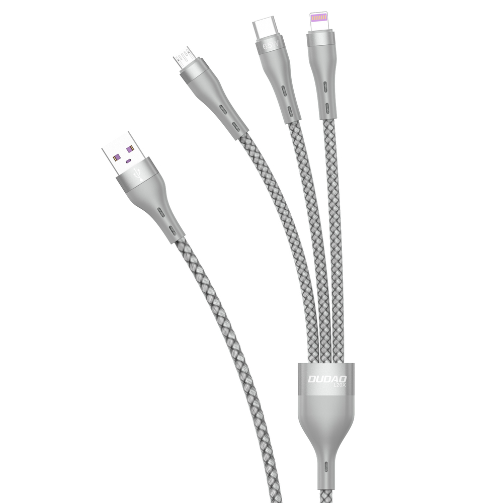 3v1 kabelis USB - Lightning microUSB USB-C 65W 1,2 m pelēks