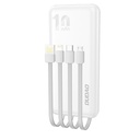 Powerbank K6Pro 10000mAh universāla ar USB-C microUSB Lightning kabeli, balts