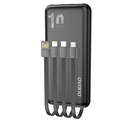 Powerbank K6Pro 10000mAh universāla ar USB-C microUSB Lightning kabeli melns