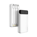 Ietilpīga 20000 mAh powerbanka ar 3 iebūvētiem USB-C microUSB Lightning kabeļiem, balts