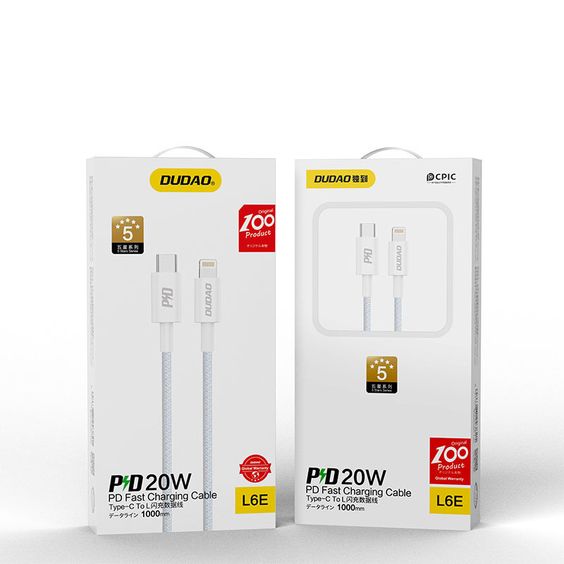 "iPhone" greitojo įkrovimo kabelis USB-C - Lightning PD 20W 1 m, baltas