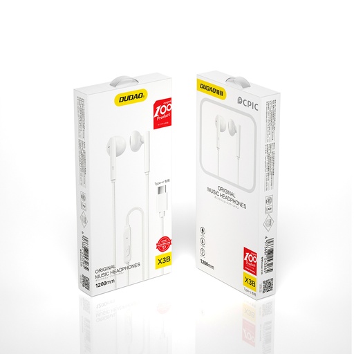 X3B ausinės su 1,2 m ilgio USB-C kabeliu, baltos spalvos