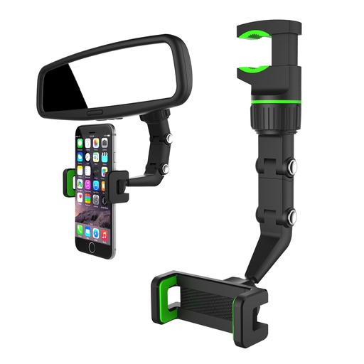 Smartphone holder mounted to rearview mirror black-green