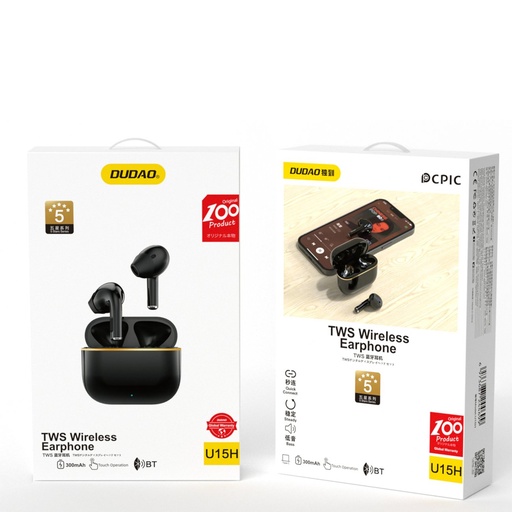 U15H TWS "Bluetooth 5.1" belaidės ausinės juodos spalvos