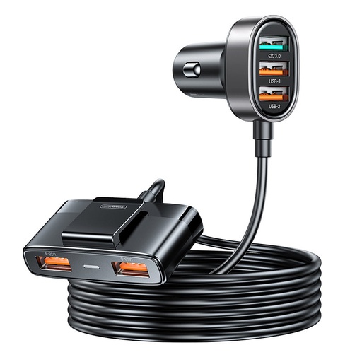 Ātrs auto lādētājs 5x USB-A ar 45W pagarinātāju melns