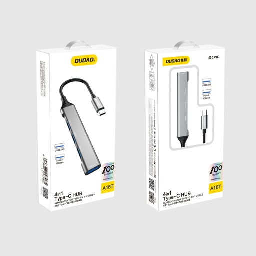 Adapteris HUB sadalītājs no USB-C ligzdas uz 4x USB melns pelēks