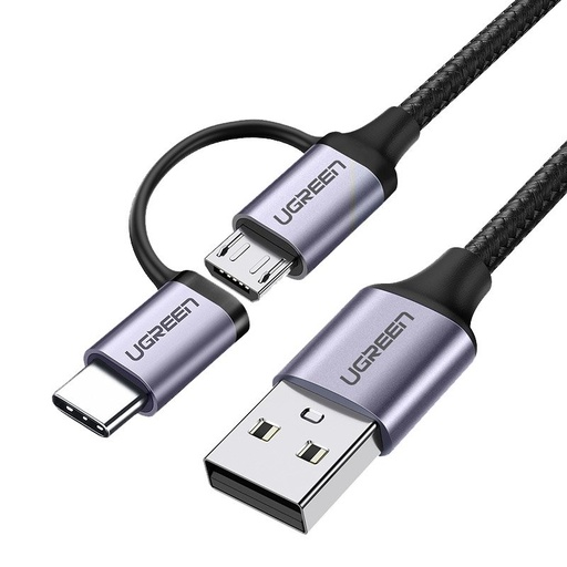 2v1 Strong pīts kabelis USB - microUSB + USB-C 1m 2.4A melns
