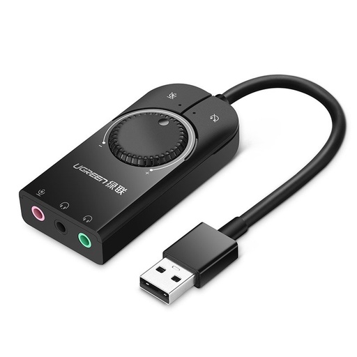 Išorinės garso plokštės USB adapteris - 3,5 mm mini lizdas su garsumo reguliatoriumi 15 cm juodas