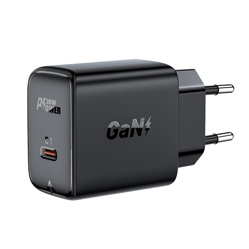 GaN USB-C 30W PD QC 3.0 AFC FCP tīkla lādētājs melns