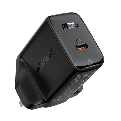 GaN USB-C 30W Q3 3.0 AFC FCP UK kontaktdakša melns tīkla lādētājs