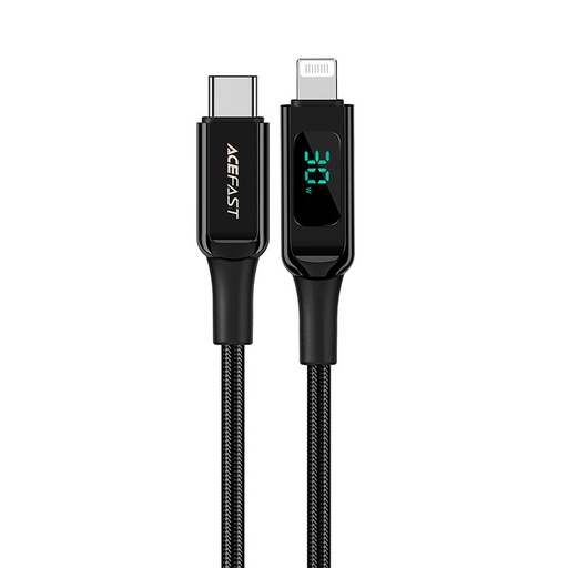 Pintas kabelis su LED ekranu iPhone MFI USB-C - Lightning 1,2 m 30W 3A juodas