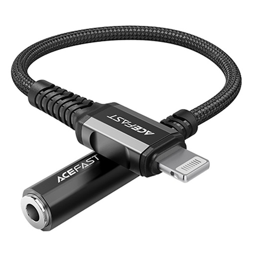 AUX uz iPhone MFI audio adapteris Lightning - 3,5 mm mini ligzda 18 cm, melns