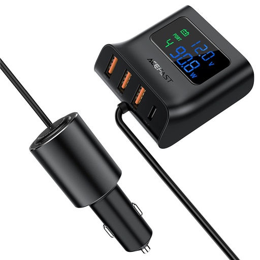Automobilinė įkrovimo stotelė 90W USB-C 3x USB QC 3.0 juoda