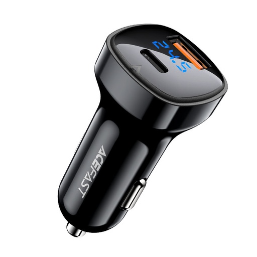 Auto lādētājs 66W USB-C USB Power Delivery QC 4.0 FCP melns