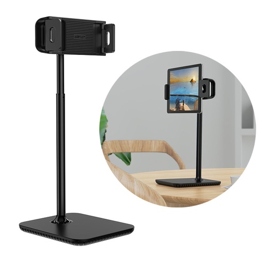 Telescopic desk stand phone and tablet holder 135-230mm wide black