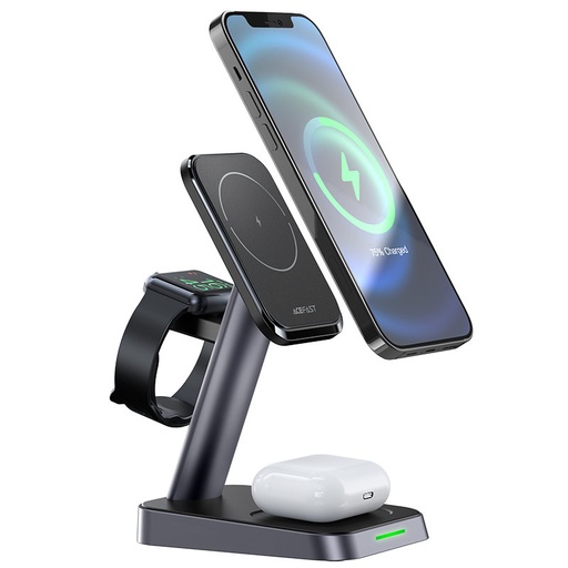 3v1 Qi 15 W lādētājs ar magnētisko turētāju iPhone Apple Watch un AirPods melns
