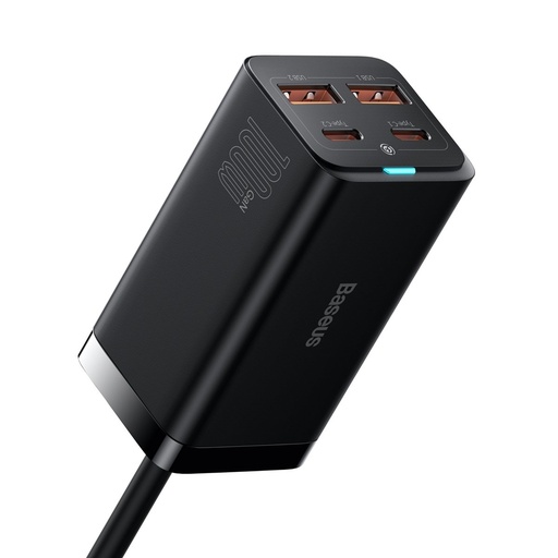 GaN 2x USB-C 2x USB 100W QC 4.0+ AFC ātrais universālais lādētājs melns