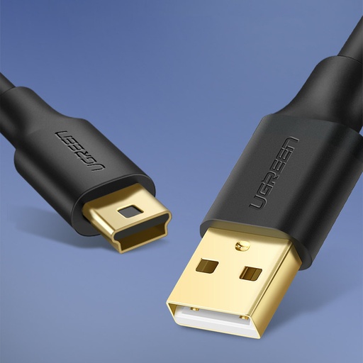 Kabelis USB - mini USB 5 kontaktų paauksuotas 0,5 m juodas