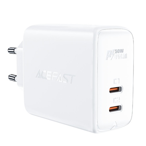 A29 GaN divu portu USB-C PD 50W tīkla lādētājs, balts