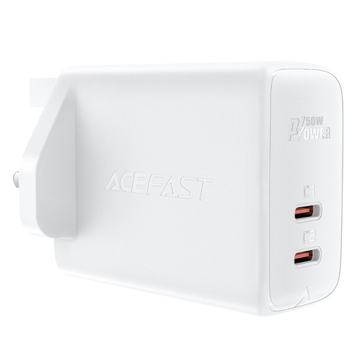 Angļu lādētājs A32 GaN divu portu USB-C PD 50W UK kontaktdakša balts
