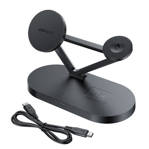 3v1 Qi bezvadu lādētājs 15 W un statīvs iPhone Apple Watch un AirPods melns