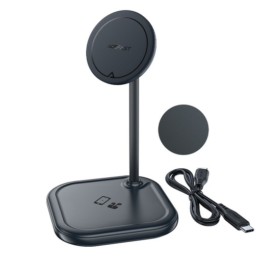 2-in-1 Qi bezvadu lādētājs 15 W un statīvs iPhone un Apple AirPods E6 melns