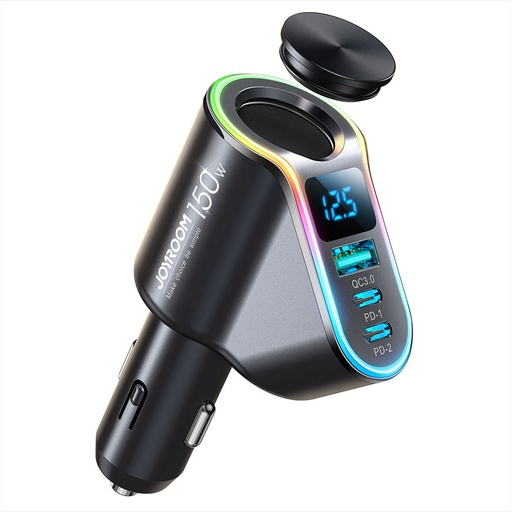 4in1 USB-A 2x USB-C PD ātrais auto lādētājs 150W melns